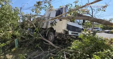 «KamAZ»-ը բախվել է ծառերին, ապա կոտրել գազատար խողովակի երկաթե հենասյուները